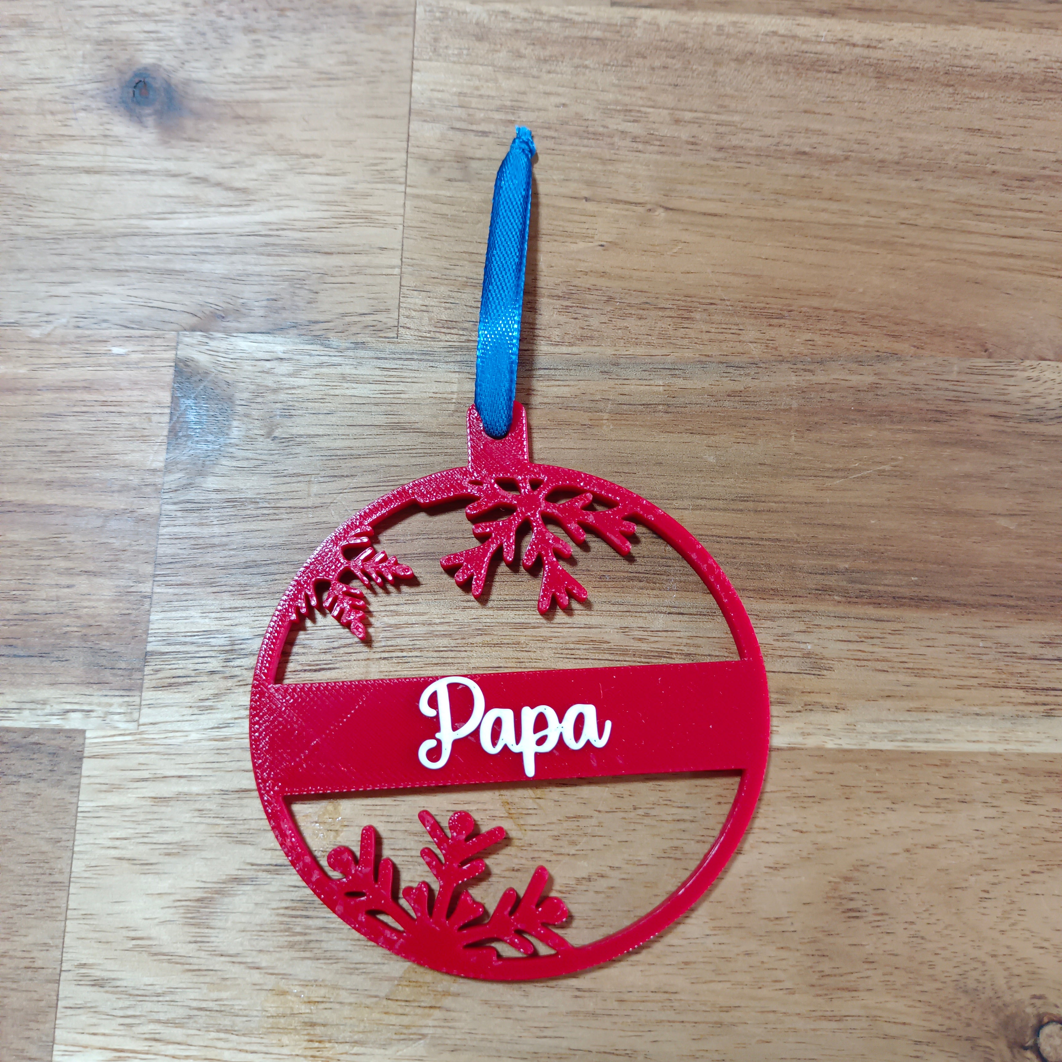 Boule de noël rouge texte papa maman impression 3d