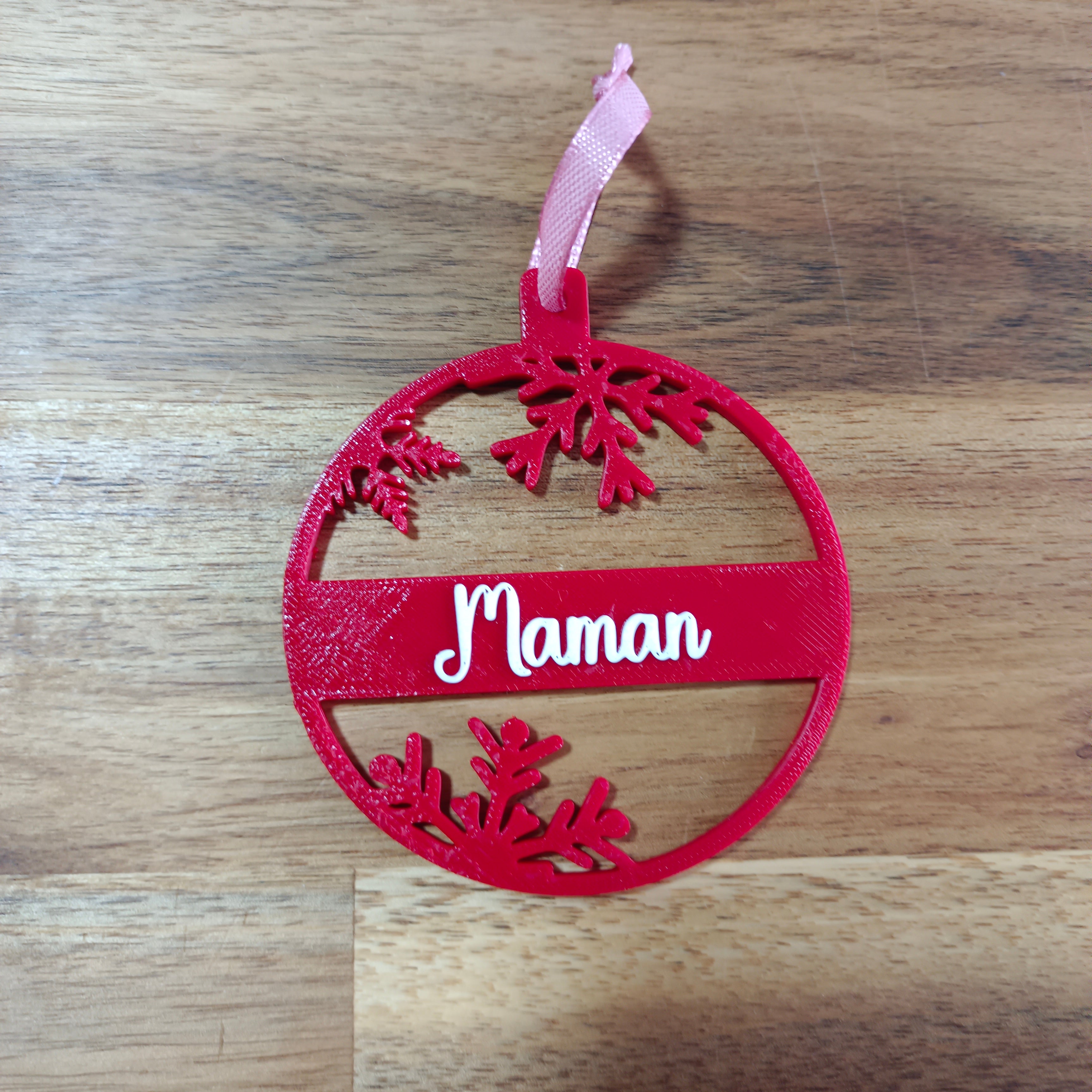 Boule de noël rouge texte papa maman impression 3d